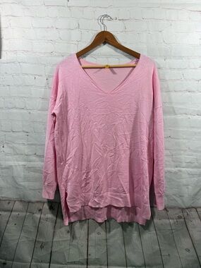 Grecerelle Pink V-Neck Sweater Womens Size Large Pullover Lightweight